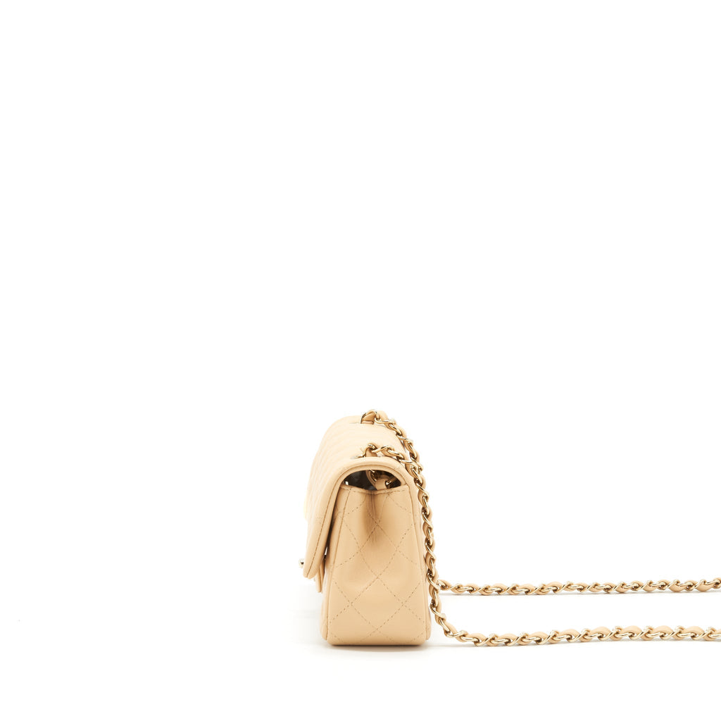 CHANEL MINI RECTANGULAR LAMBSKIN LIGHT BEIGE LGHW(MICROCHIP)