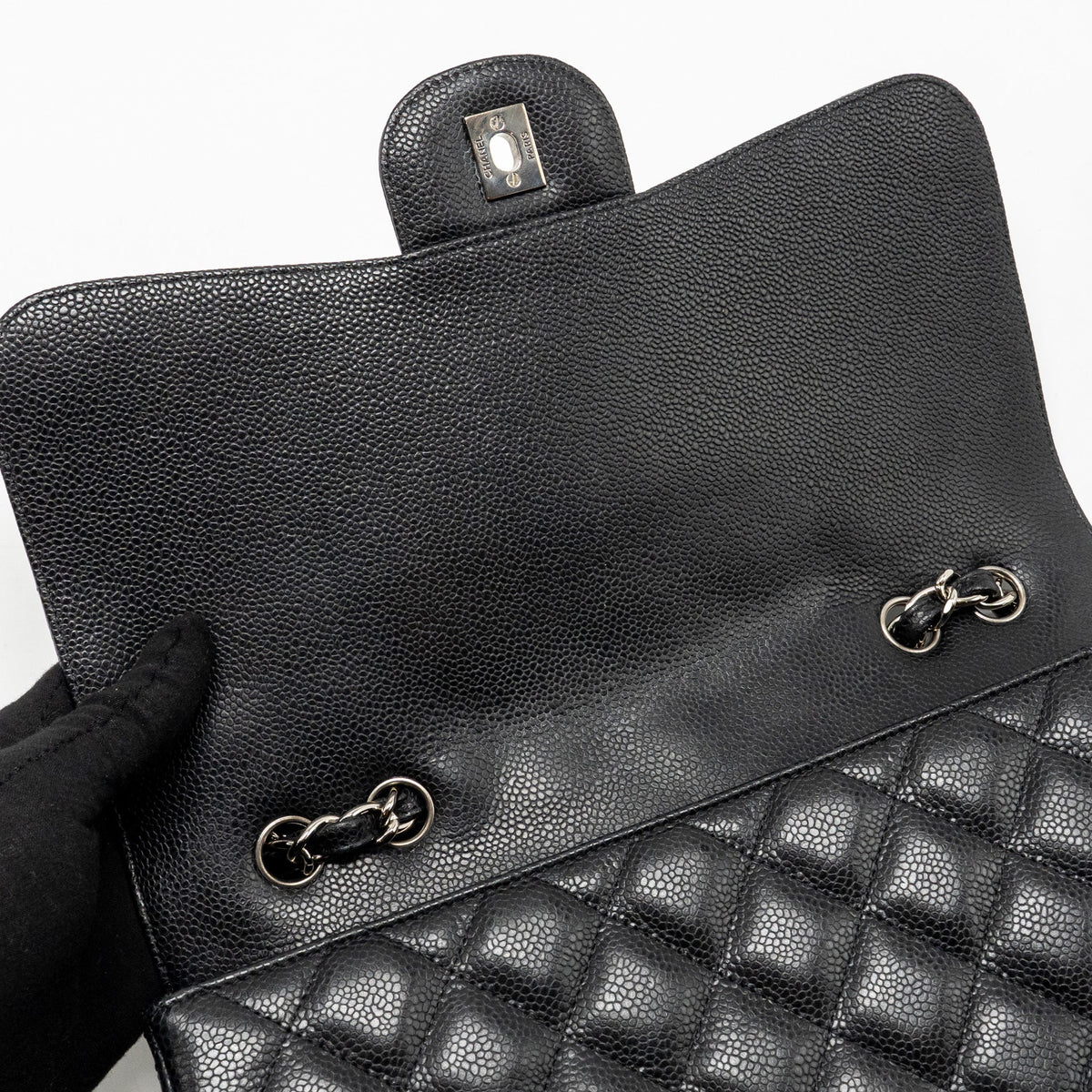 CHANEL JUMBO CLASSIC SINGLE FLAP BAG CAVIAR BLACK SHW