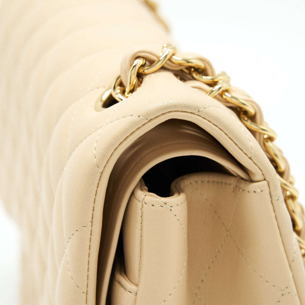 CHANEL JUMBO CLASSIC DOUBLE FLAP BAG LAMBSKIN BEIGE LGHW