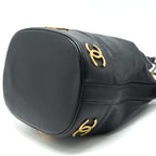CHANEL VINTAGE CC LOGO PEARL CRUSH CAVIAR BUCKET BAG BLACK