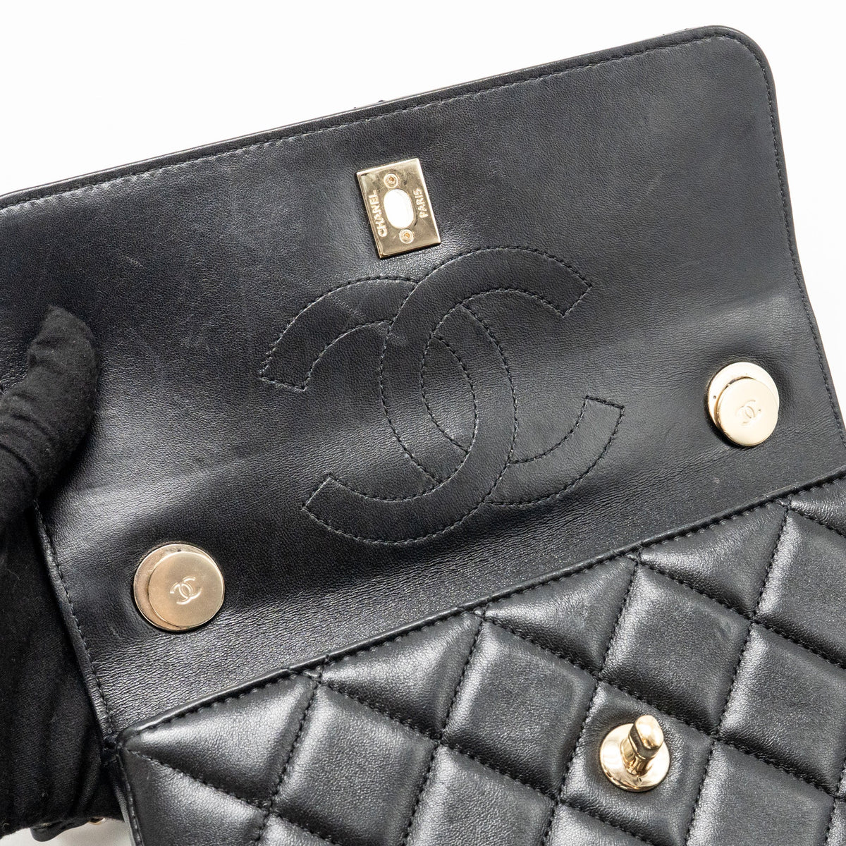 CHANEL TOP HANDLE TRENDY CC FLAP BAG LAMBSKIN BLACK LGHW