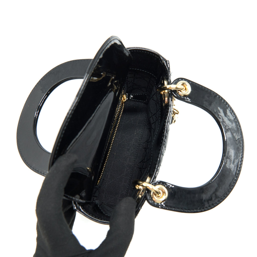 DIOR MINI LADY DIOR PATENT LEATHER BLACK GHW