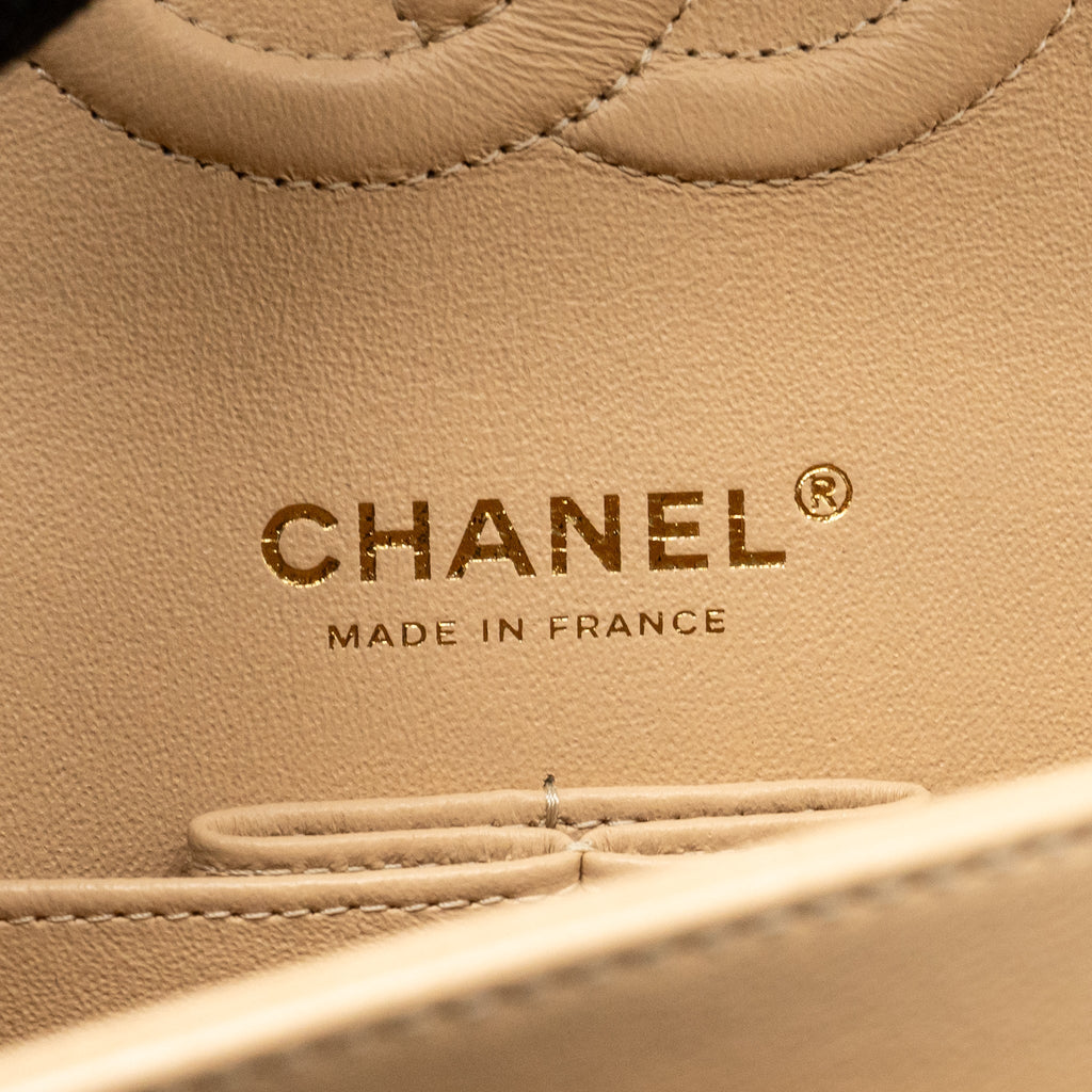 Chanel Medium Classic Double Flap Bag Lambskin Beige GHW (Microchip)