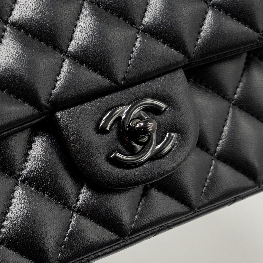 CHANEL TOP HANDLE MINI RECTANGULAR FLAP BAG LAMBSKIN SO BLACK