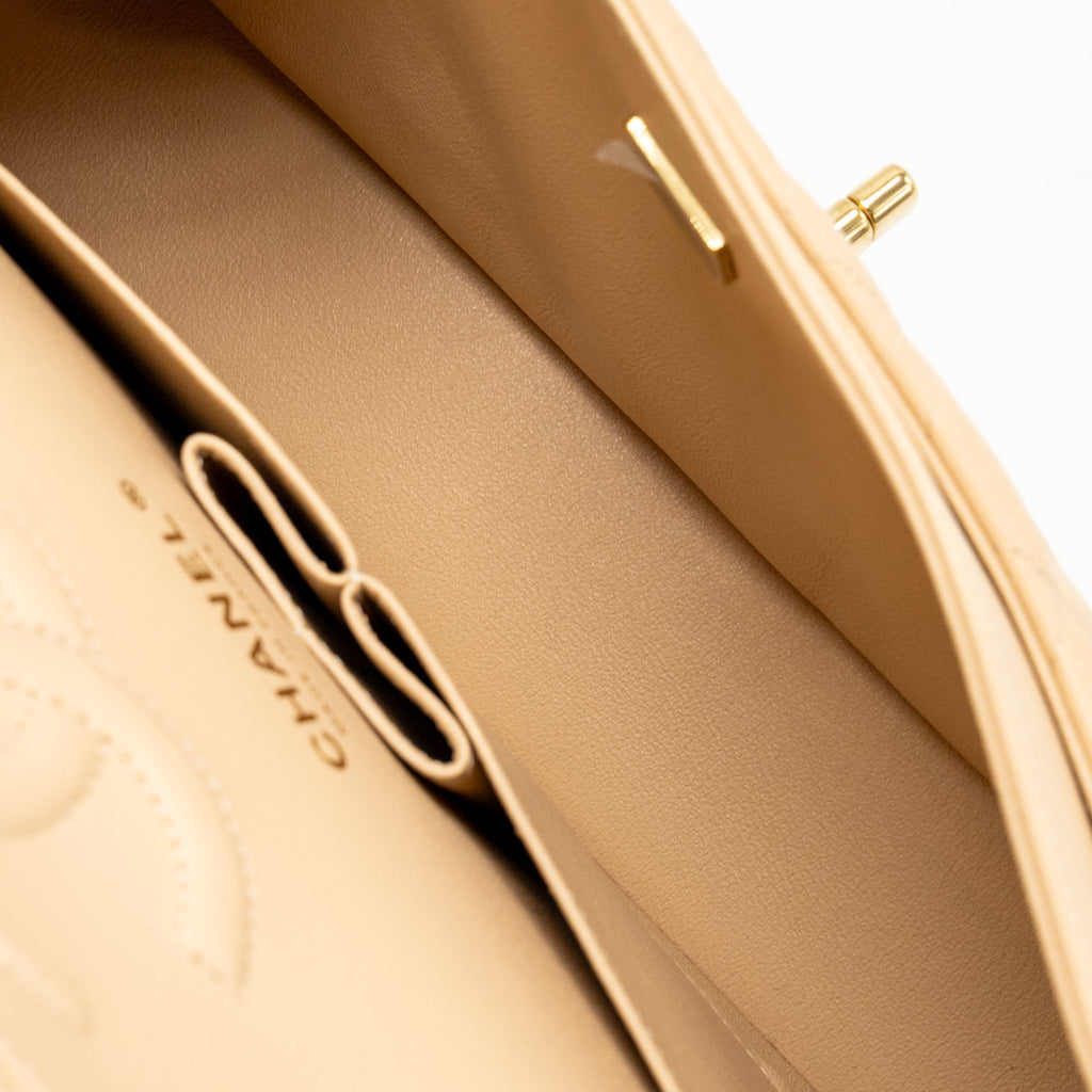 Chanel Medium Classic Double Flap Bag Lambskin Beige GHW (Microchip)