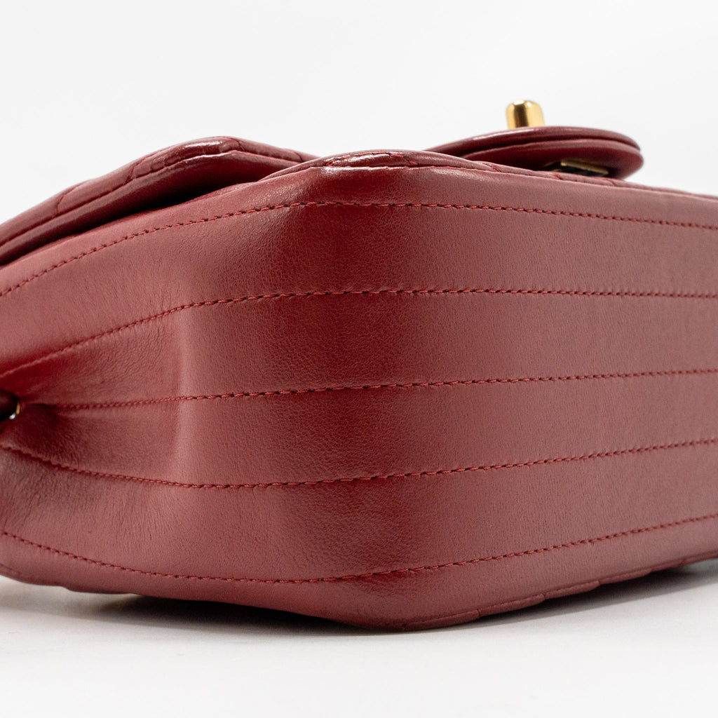 Chanel Mini Square Flap Bag Chevron Lambskin Dark Red GHW
