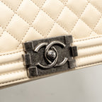 Chanel medium boy bag calfskin ivory ruthenium silver hardware