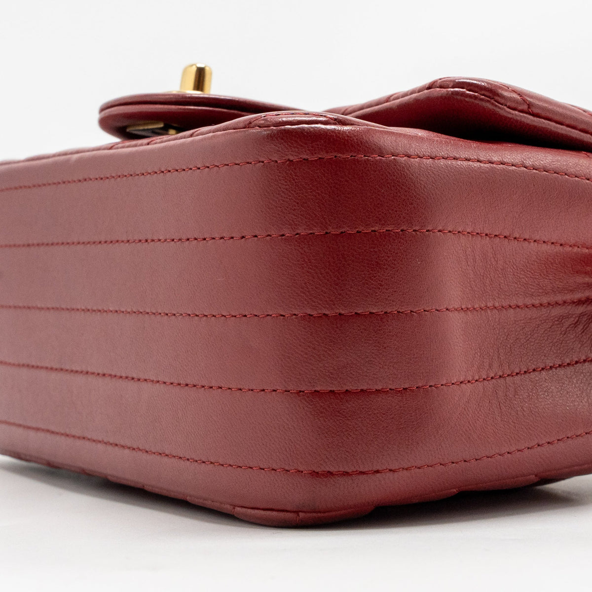 Chanel Mini Square Flap Bag Chevron Lambskin Dark Red GHW