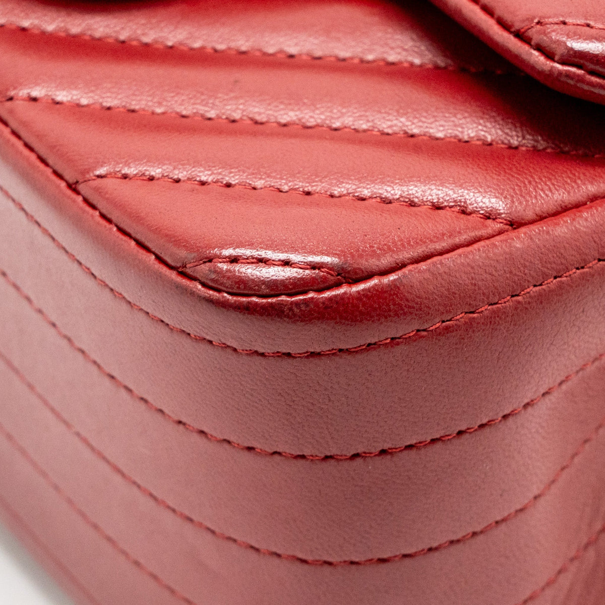 Chanel Mini Square Flap Bag Chevron Lambskin Dark Red GHW
