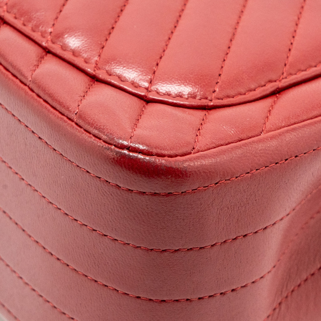 Chanel Mini Square Flap Bag Chevron Lambskin Dark Red GHW