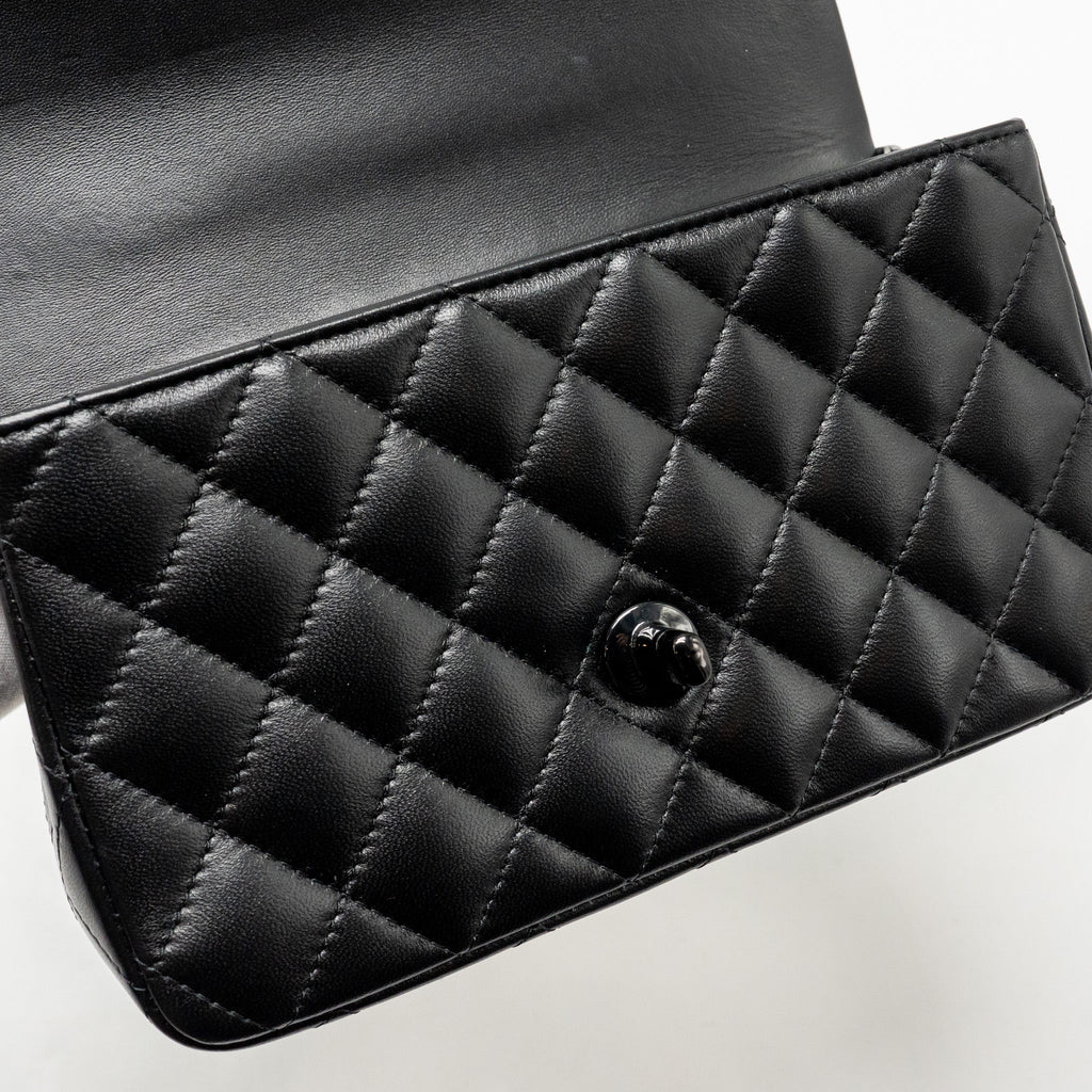 CHANEL TOP HANDLE MINI RECTANGULAR FLAP BAG LAMBSKIN SO BLACK