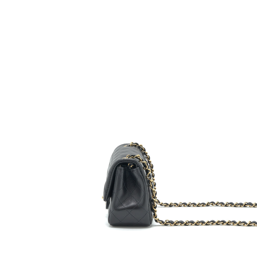 CHANEL MINI SQUARE FLAP BAG LAMBSKIN BLACK LGHW (MICROCHIP)