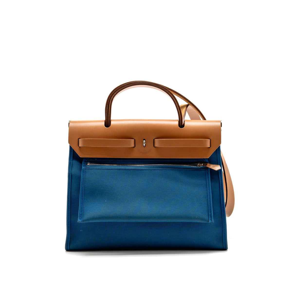 Hermes Herbag 31 Zip Bag Canvas/Hunter Leather Blue SHW