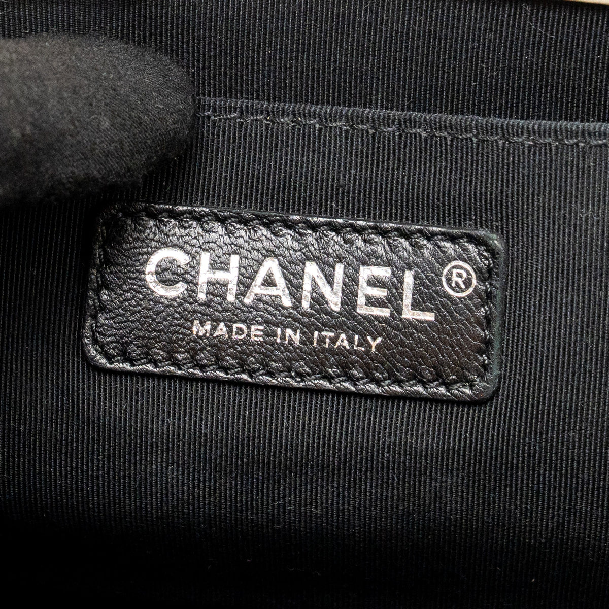 Chanel medium boy bag calfskin ivory ruthenium silver hardware