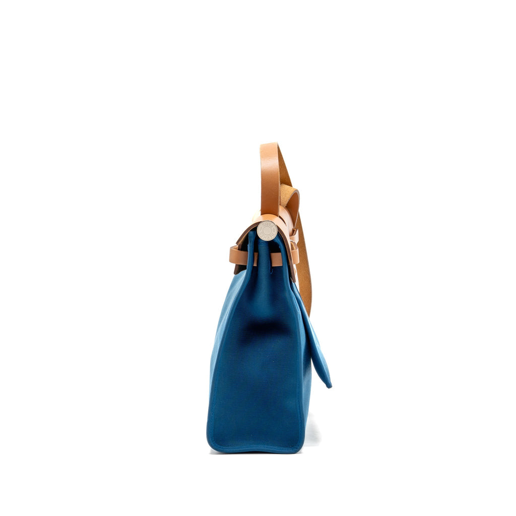 Hermes Herbag 31 Zip Bag Canvas/Hunter Leather Blue SHW