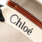 CHLOE WOODY TOTE BAG CANVAS IVORY / BROWN