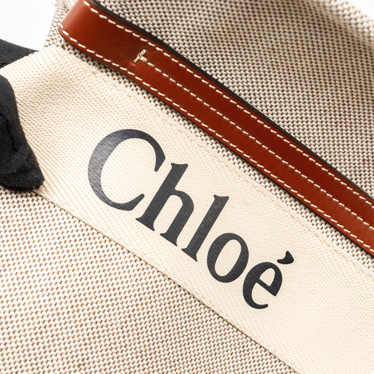 CHLOE WOODY TOTE BAG CANVAS IVORY / BROWN