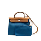 Hermes Herbag 31 Zip Bag Canvas/Hunter Leather Blue SHW