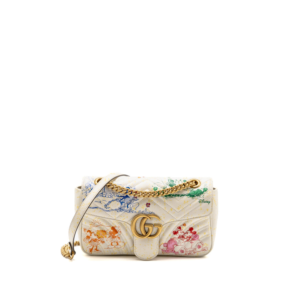 Gucci x Disney Medium GG Marmont Matelasse Leather Mickey and Minnie Print White/Mulitcolour GHW