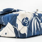 CHANEL MEDIUM LIMITED EDITION FLORA PRINTED CLASSIC FLAP BAG SILK BLUE/WHITE SHW (MICROCHIP)