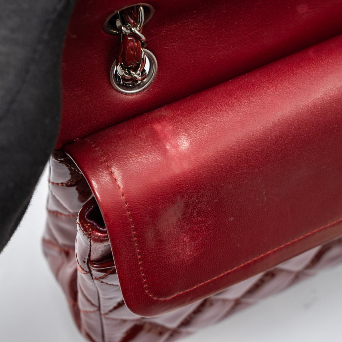 CHANEL MEDIUM CLASSIC DOUBLE FLAP BAG PATENT RED SHW