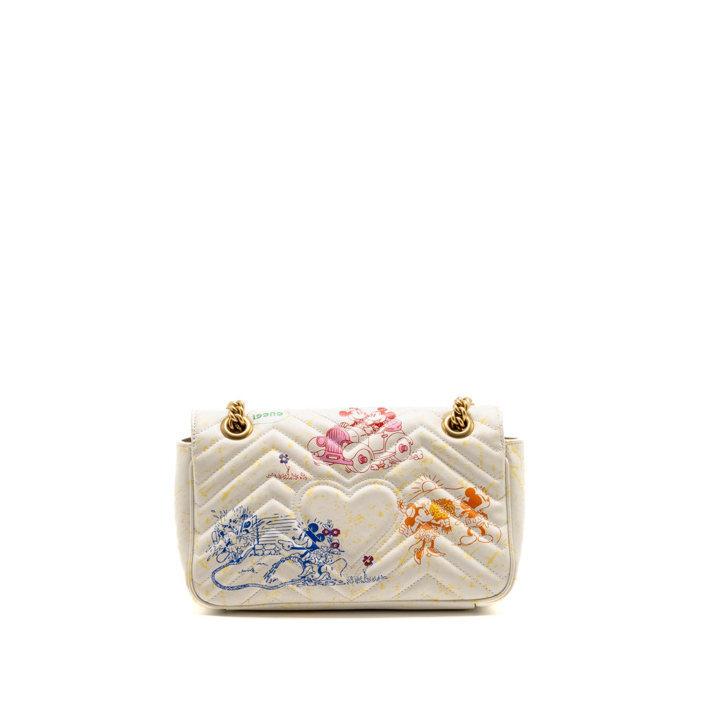 Gucci x Disney Medium GG Marmont Matelasse Leather Mickey and Minnie Print White/Mulitcolour GHW