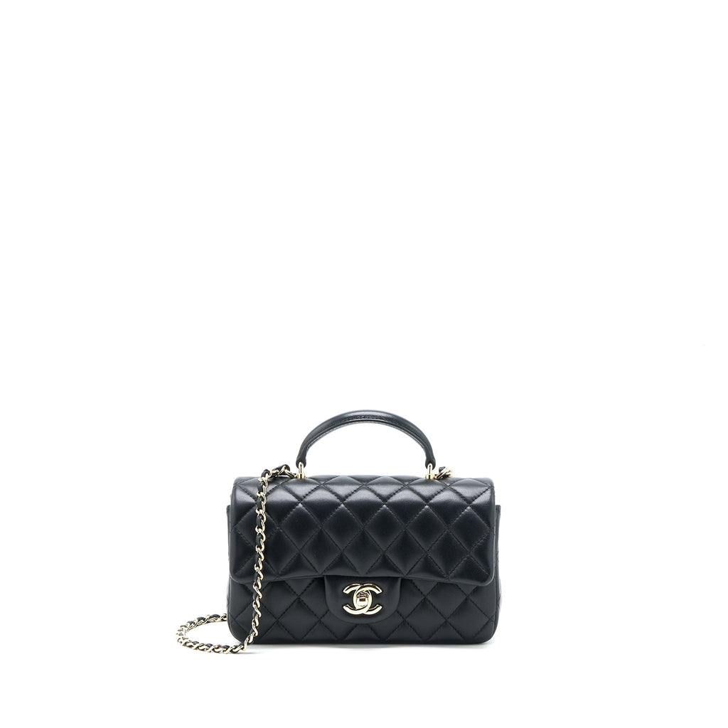 CHANEL TOP HANDLE MINI RECTANGULAR FLAP BAG LAMBSKIN BLACK LGHW (MICROCHIP)