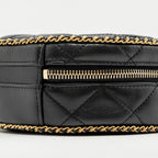CHANEL ROUND VANITY WITH CHAIN LAMBSKIN BLACK GHW (MICROCHIP)