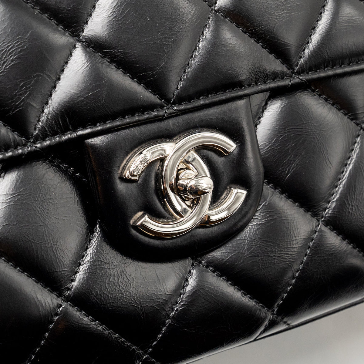 Chanel Quilted Small CC Delivery Flap Bag Glazed Calfskin Black SHW