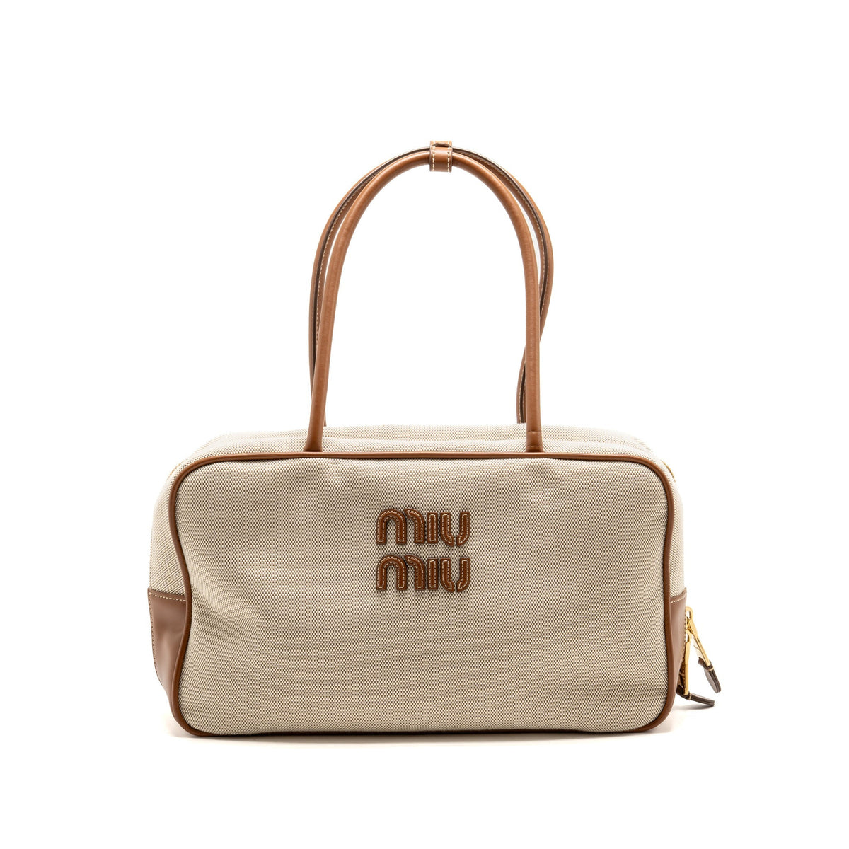 Miu Miu Large Beau Bag Canvas/Leather Beige/Brandy GHW