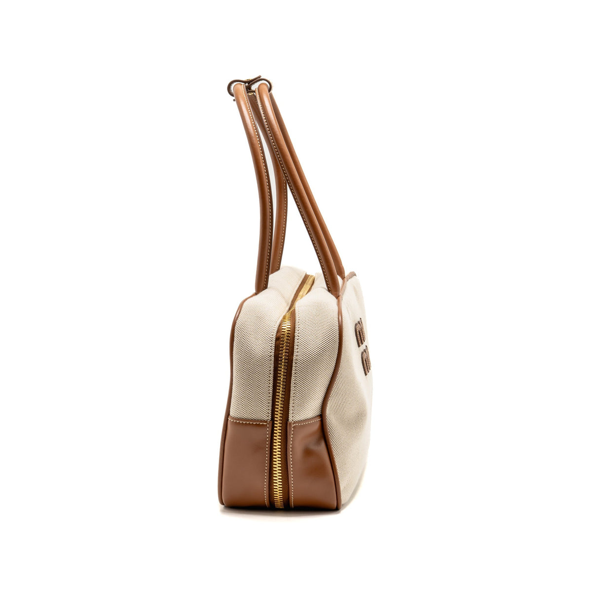 Miu Miu Large Beau Bag Canvas/Leather Beige/Brandy GHW