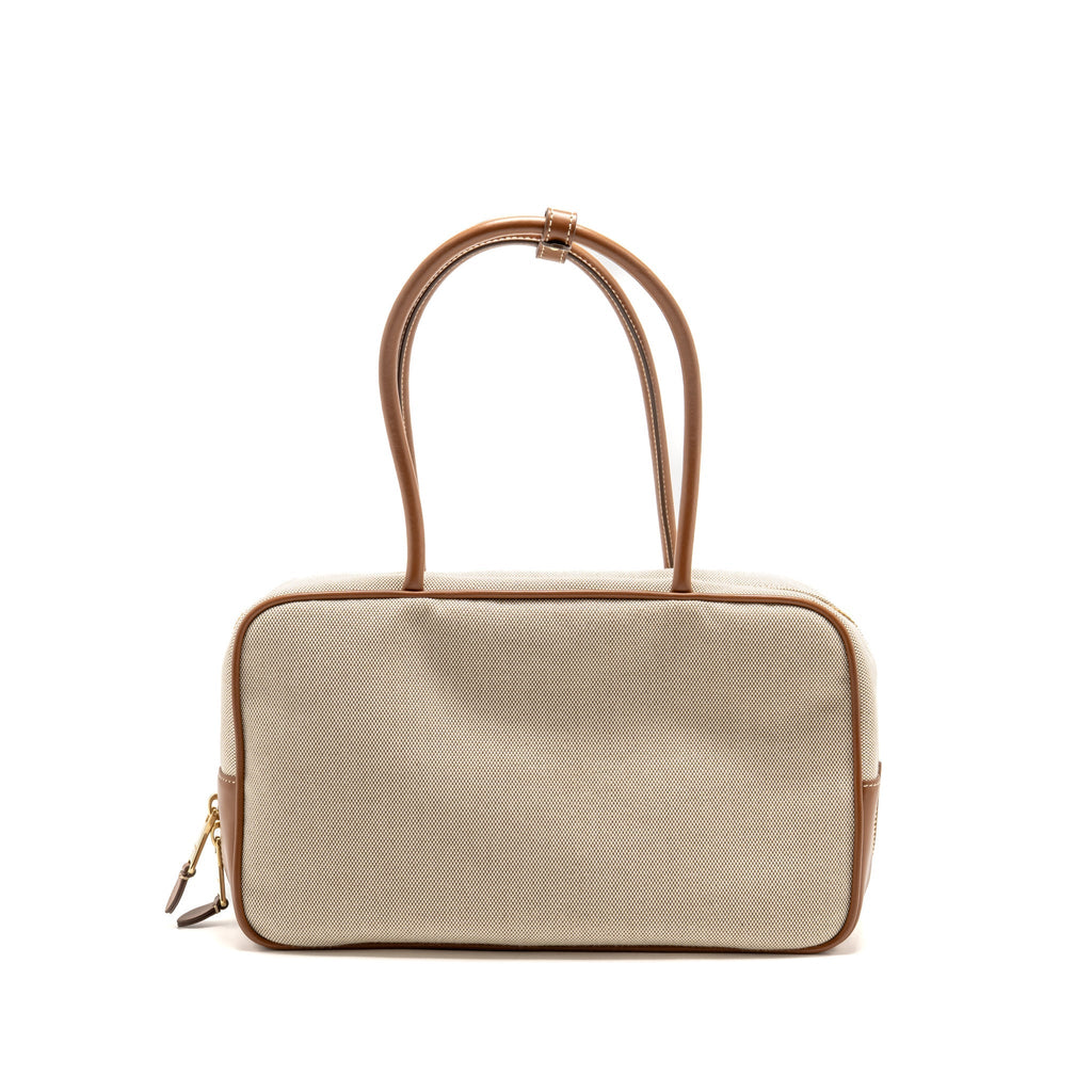 Miu Miu Large Beau Bag Canvas/Leather Beige/Brandy GHW