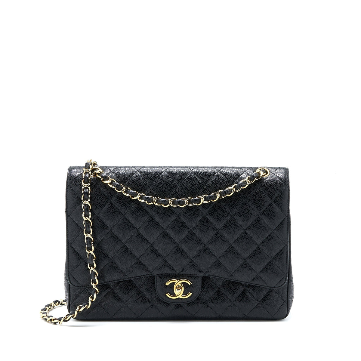 CHANEL MAXI CLASSIC DOUBLE FLAP BAG CAVIAR BLACK GHW