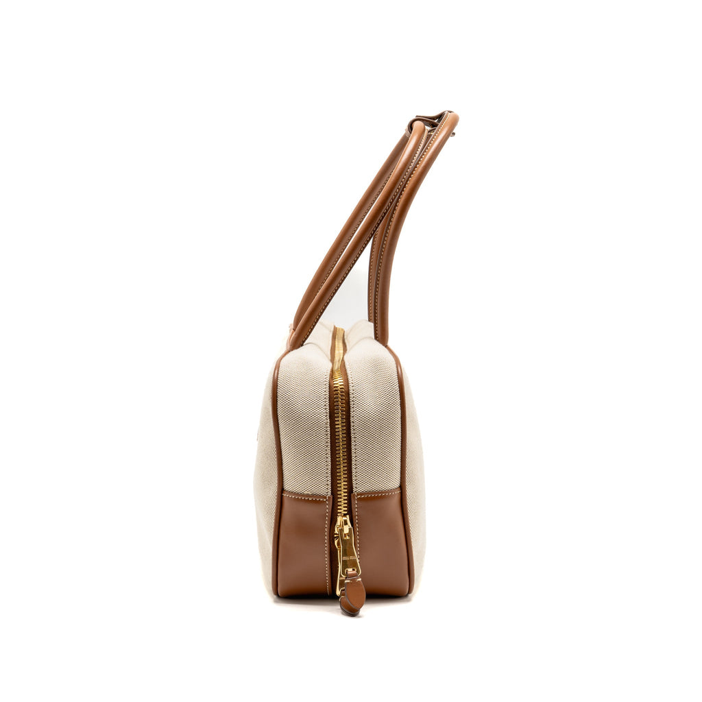 Miu Miu Large Beau Bag Canvas/Leather Beige/Brandy GHW