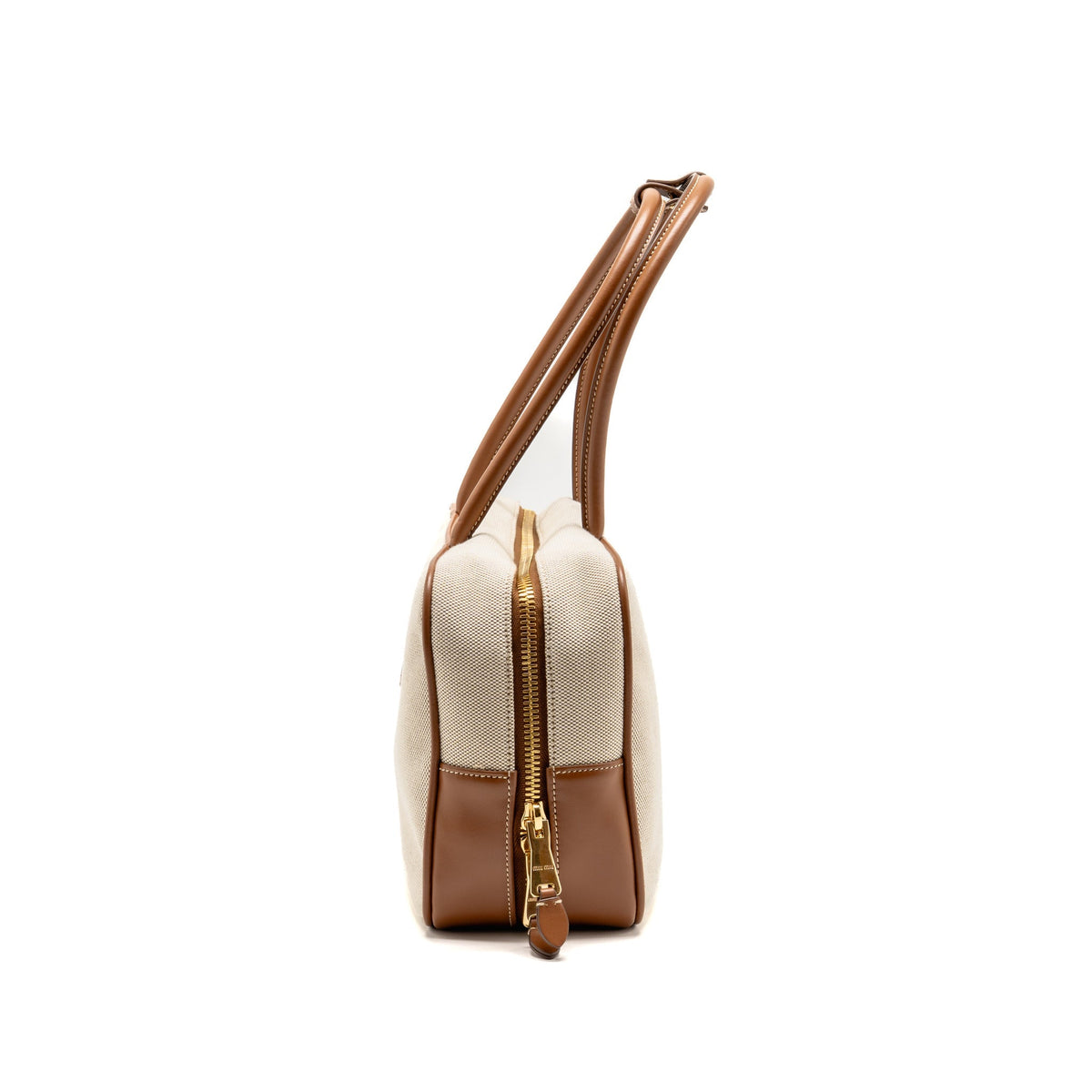 Miu Miu Large Beau Bag Canvas/Leather Beige/Brandy GHW