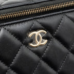 CHANEL TOP HANDLE LONG VANITY CASE WITH CHAIN LAMBSKIN BLACK LGHW (MICROCHIP)