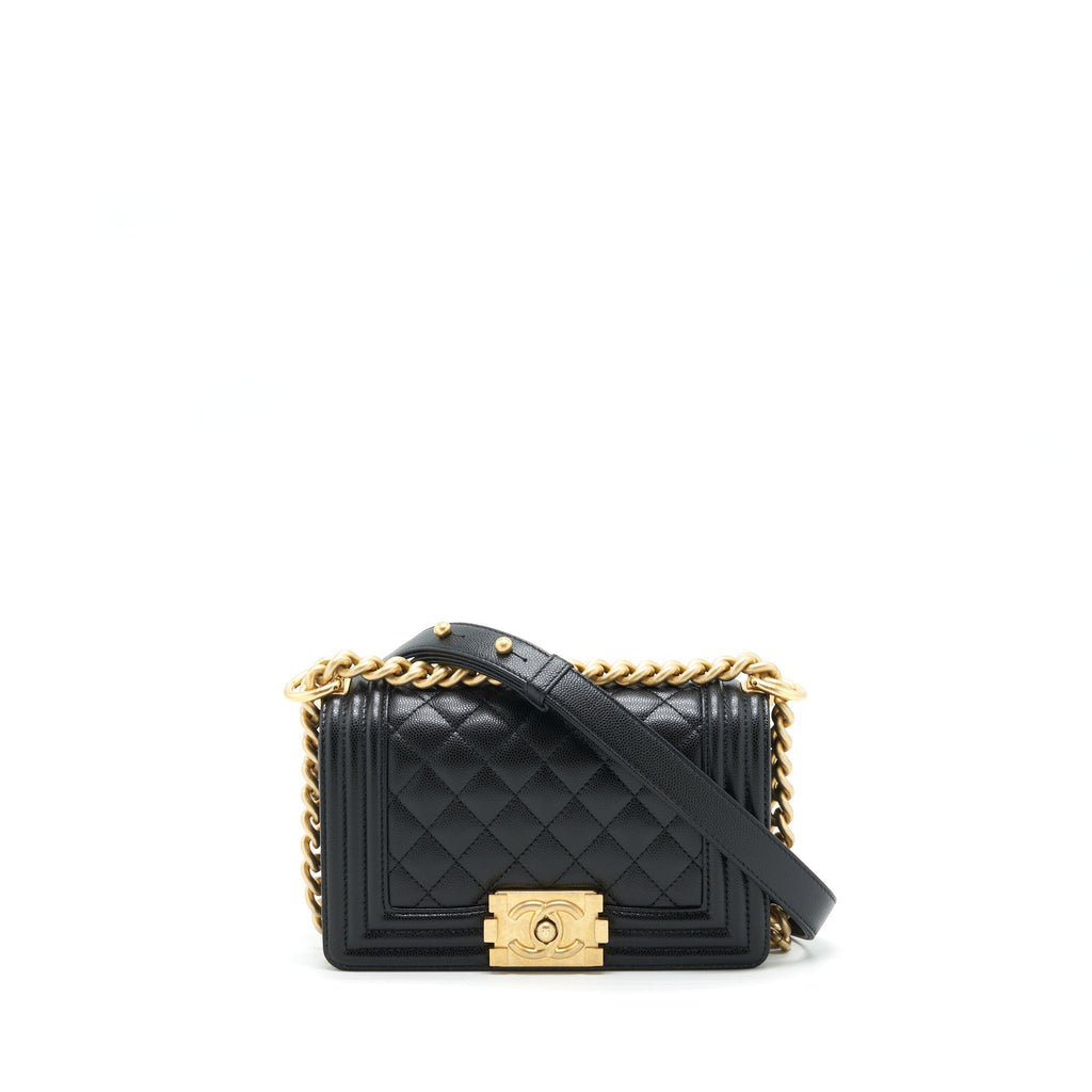 CHANEL SMALL BOY BAG CAVIAR BLACK GHW (MICROCHIP)