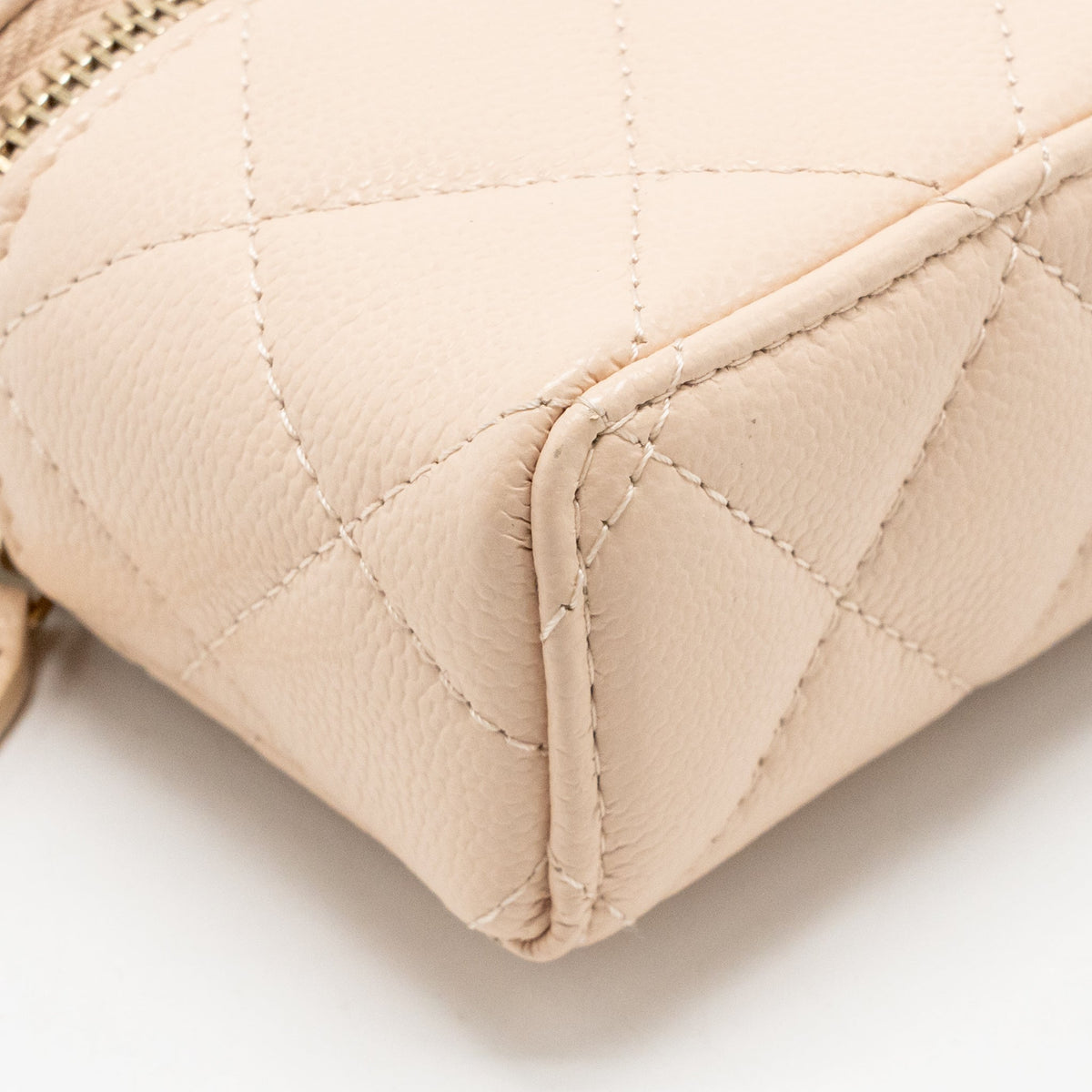 Chanel Classic Mini Vanity Bag Charm Grained Shiny Calfskin Light Pink LGHW (Microchip)