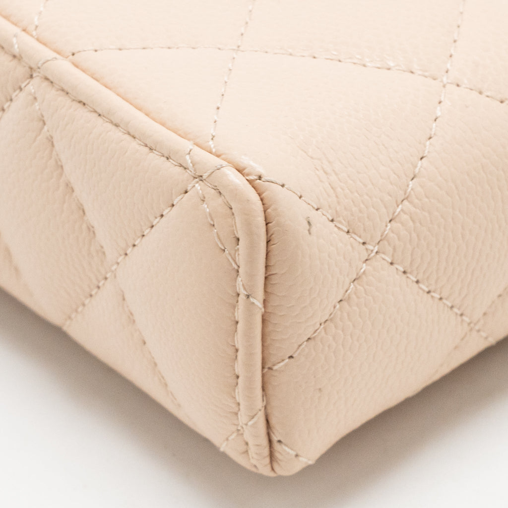 Chanel Classic Mini Vanity Bag Charm Grained Shiny Calfskin Light Pink LGHW (Microchip)