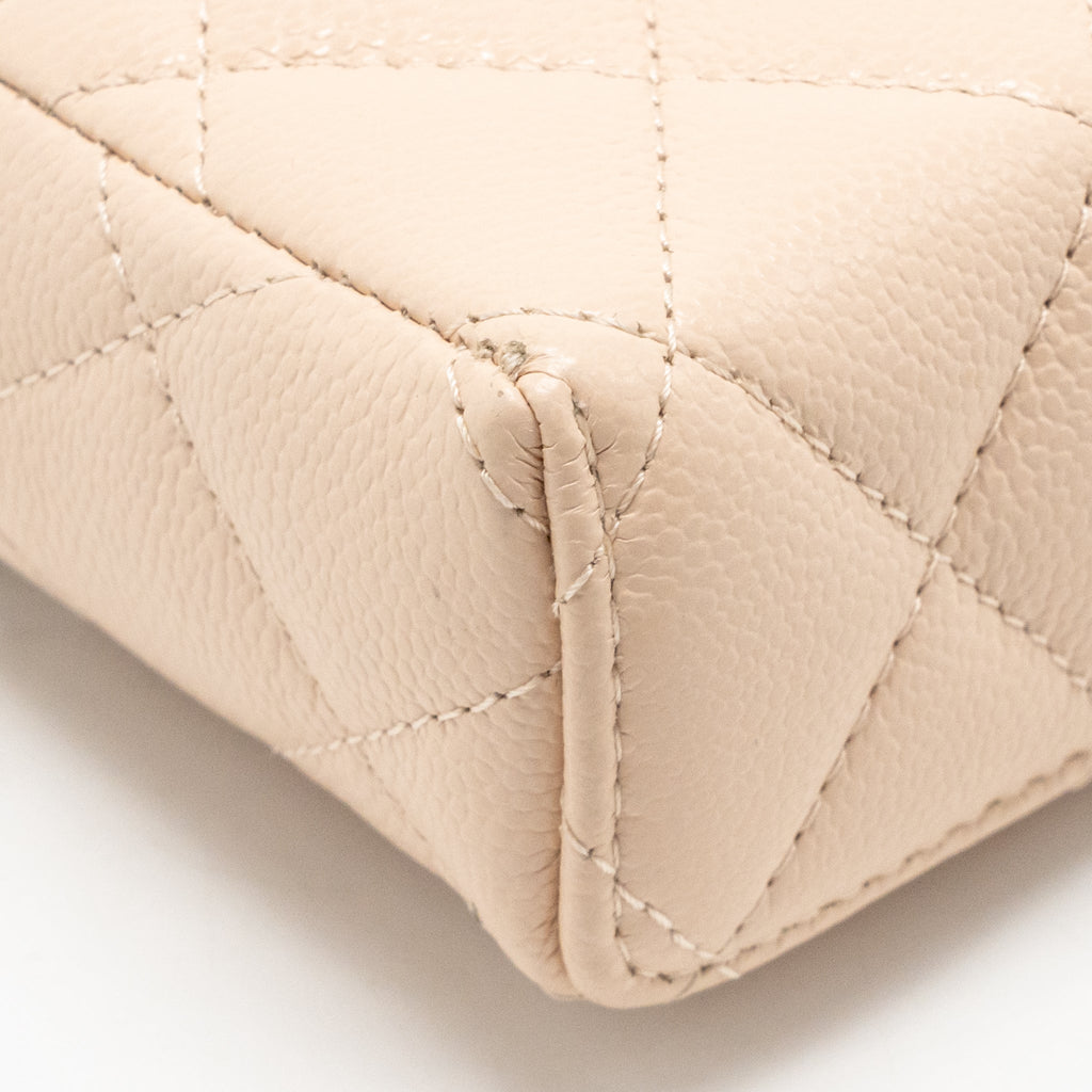 Chanel Classic Mini Vanity Bag Charm Grained Shiny Calfskin Light Pink LGHW (Microchip)
