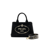 Prada Small Canapa Tote Bag Canvas Black/White GHW