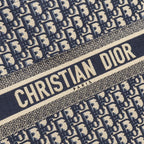 DIOR LARGE BOOK TOTE OBLIQUE EMBROIDERY ECRU/BLUE