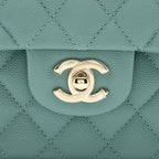 CHANEL 22C SMALL CLASSIC DOUBLE FLAP BAG CAVIAR NG124 GREYISH GREEN LGHW (MICROCHIP)