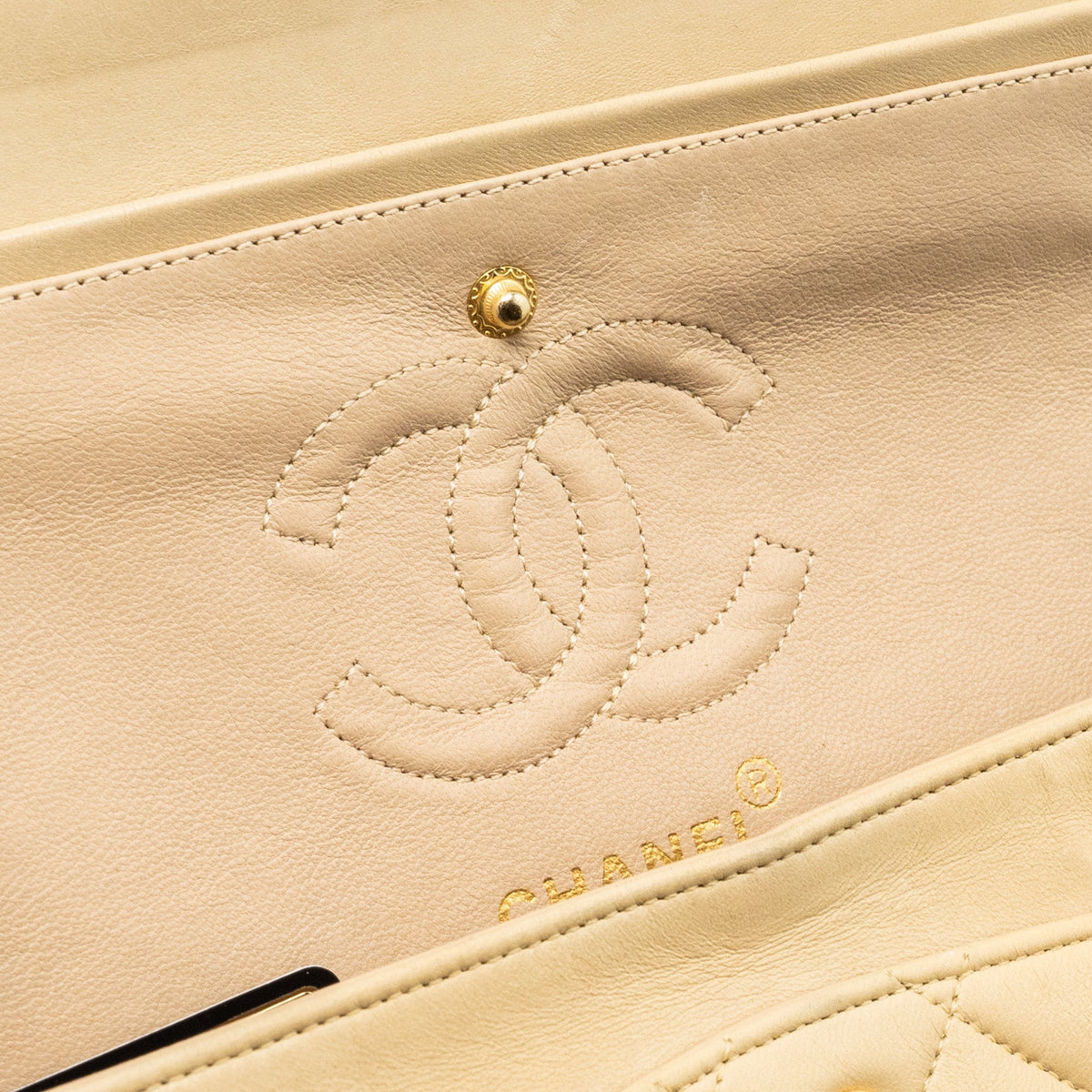 CHANEL VINTAGE SMALL CLASSIC FLAP BAG LAMBSKIN BEIGE GHW