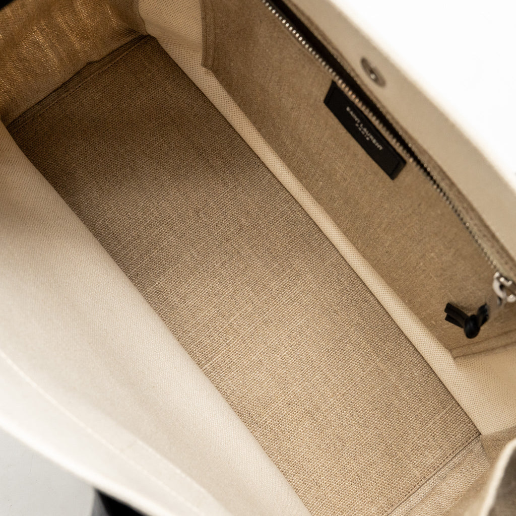 Saint Laurent/YSL Rive Gauche Tote Bag Canvas/ Leather Light Beige/ Black