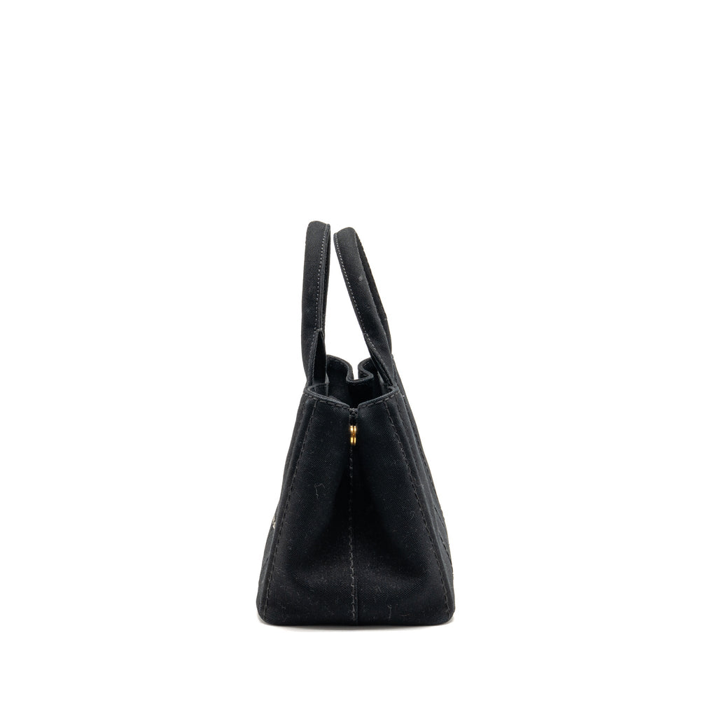 Prada Small Canapa Tote Bag Canvas Black/White GHW