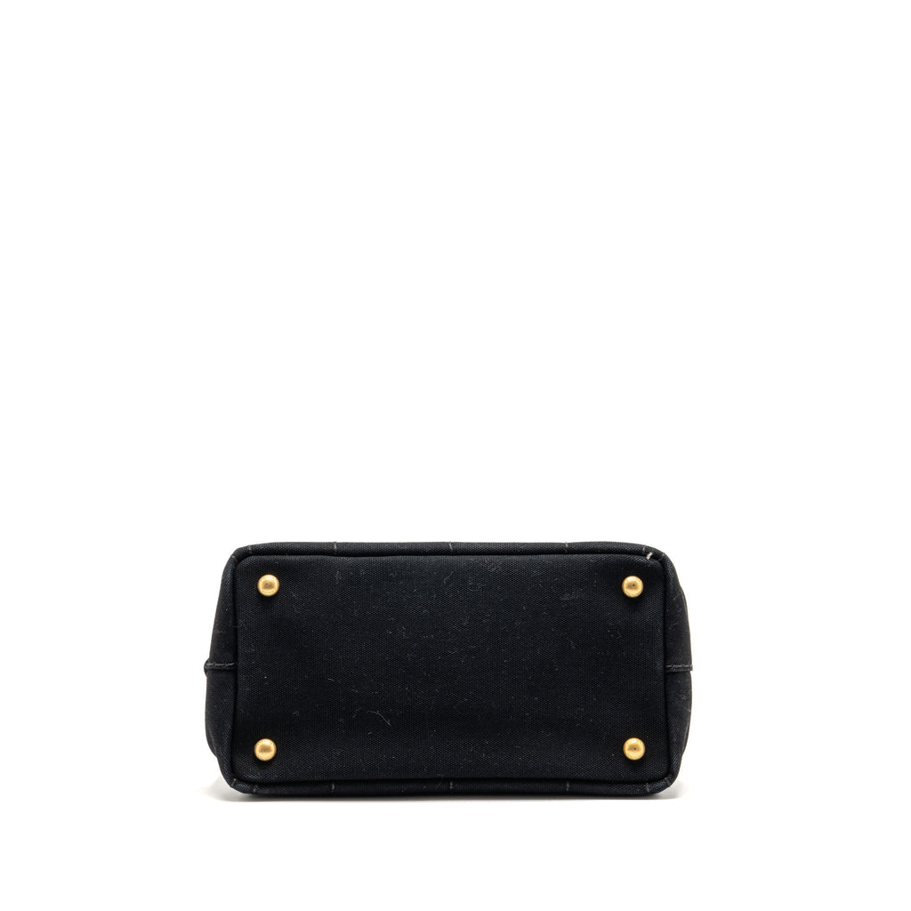 Prada Small Canapa Tote Bag Canvas Black/White GHW
