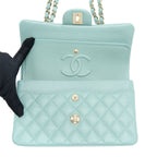 CHANEL 22C SMALL CLASSIC DOUBLE FLAP BAG CAVIAR NG124 GREYISH GREEN LGHW (MICROCHIP)