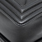 CHANEL MEDIUM BOY BAG CHEVRON CAVIAR BLACK RUTHENIUM SILVER HARDWARE