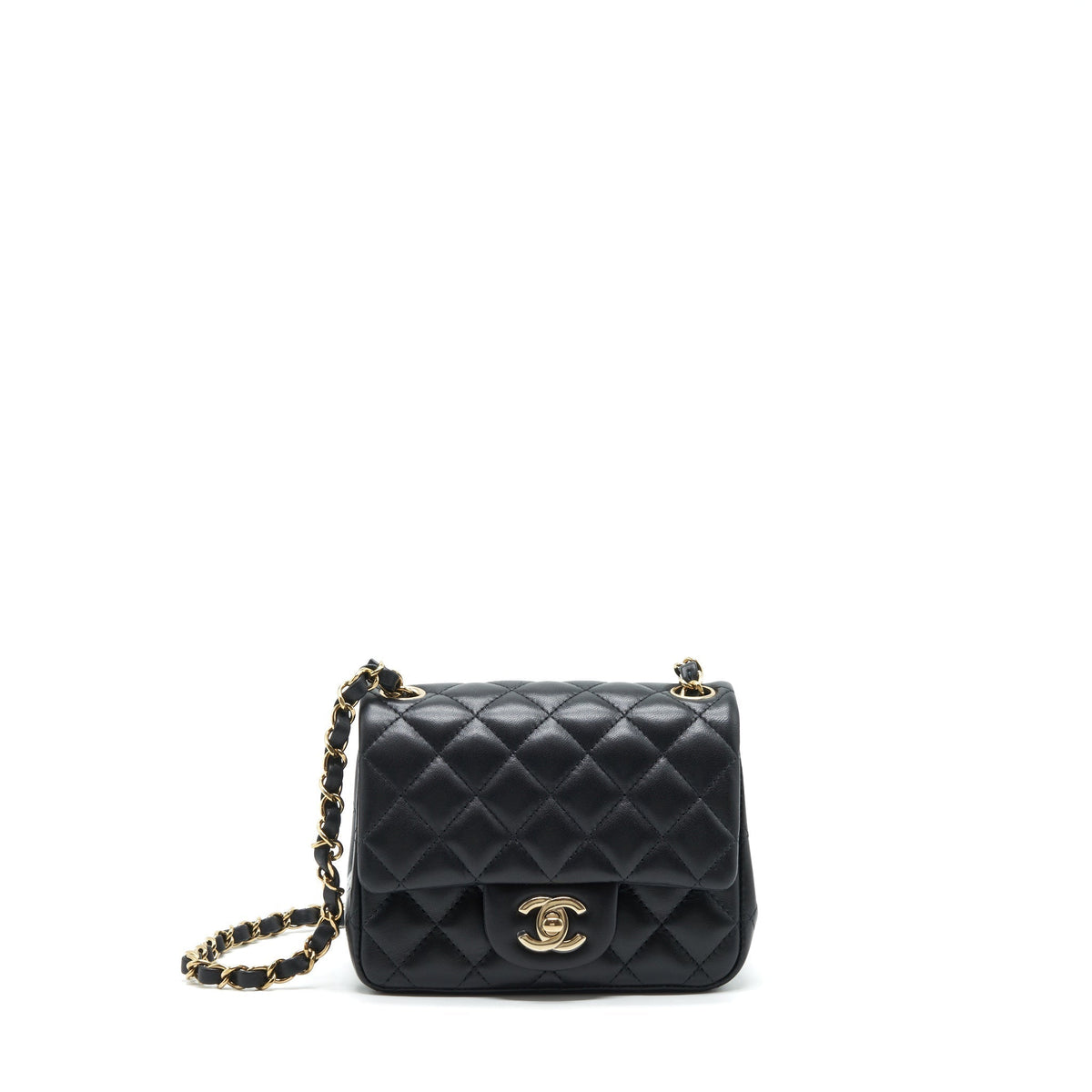 CHANEL MINI SQUARE FLAP BAG LAMBSKIN BLACK LGHW (MICROCHIP)